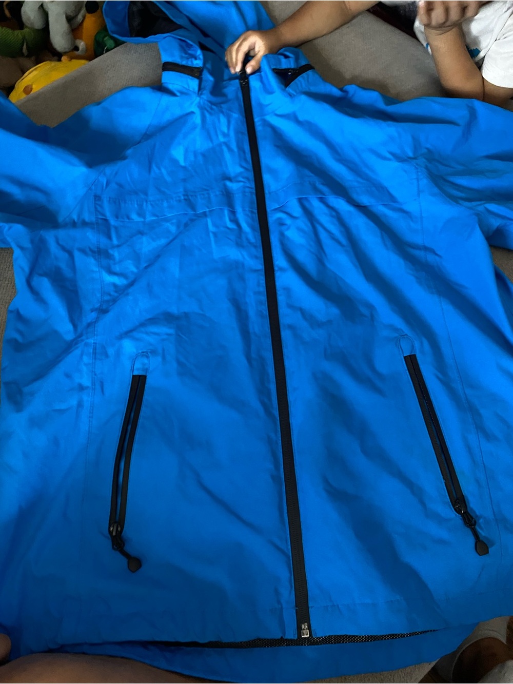 Port Authority Bright Blue Hooded Raincoat with Black Zippers